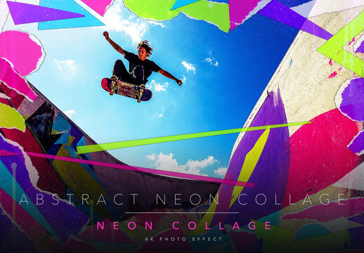 Bright Neon Abstract Collage Photo Effect Template - Torn Paper Cut Out Spray Paint Zine Poster Art Look