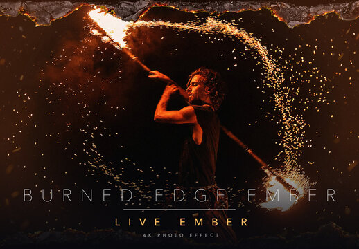 Burned Edge Photo Effect Template - Charred Burnt Border with Live Ember Glow Fire Damaged Full Bleed Photo Look