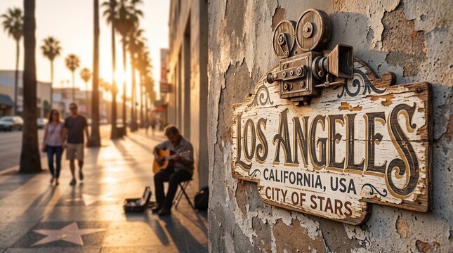 Los Angeles Hollywood Street Sign with Movie Camera