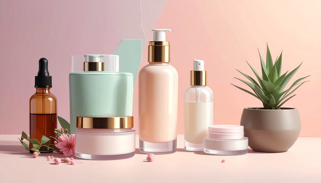 Pastel Skincare Collection with Floral Accents
