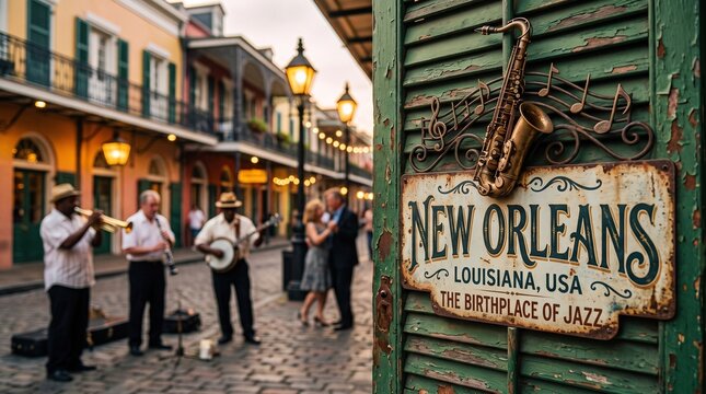Jazz Musicians Performing in New Orleans French Quarter Street