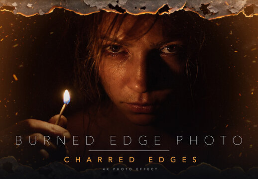 Burned Edge Photo Effect Template - Charred Burnt Edges with Ember Glow and Fire Damaged Photo Border