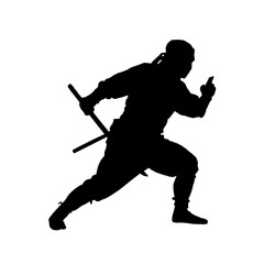 Fototapeta premium Ninja warrior silhouette, fighting pose, vector illustration