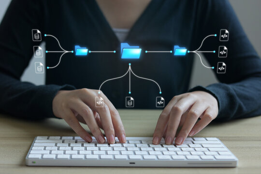 Medium Shot Of Woman Hands Typing On Keyboard With Digital Data Management
