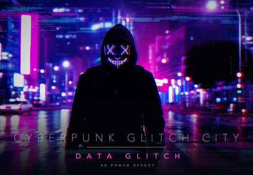 Cyberpunk Glitch Photo Effect Template - Datamosh Pixel Sort RGB Split Neon Magenta Cyan Distortion Look