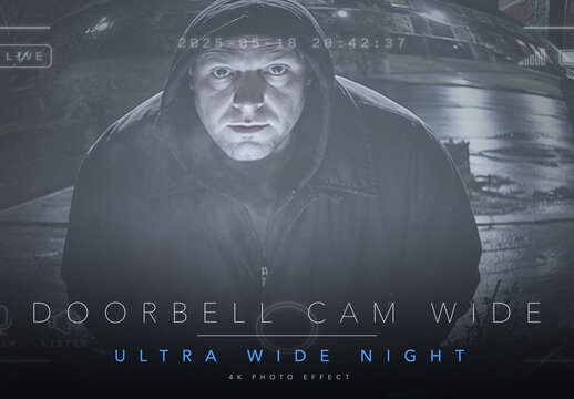 Ultra Wide Fisheye Security Camera Photo Effect Template - Night Vision Doorbell Cam Barrel Distortion Surveillance Look