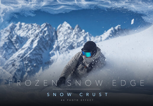 Snow Border Frame Photo Effect Template - Frozen Winter Drifted Snow Edges with Blowing Snowstorm Overlay and Icy Blue Grade
