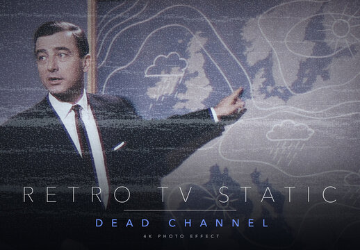 Retro TV Static Photo Effect Template - Vintage CRT Dead Channel Analog Snow Signal Noise Scanline Screen Look