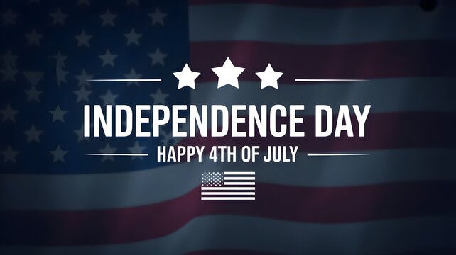 Independence day greeting card with bold typography and a blurred american flag background for july fourth celebration
