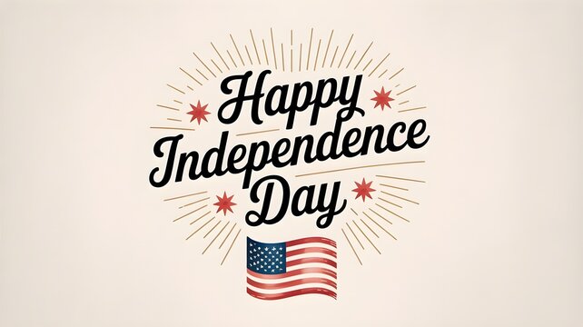 Happy independence day greeting card design with vintage typography and a small american flag illustration on textured background