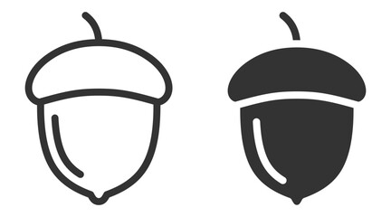 Simple black acorn silhouette and outline design vector icons. © Burbuzin