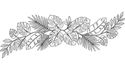 Naklejka premium Tropical leaf garland illustration. Hand drawn botanical border with exotic jungle foliage.