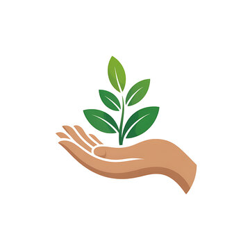 A brown hand holding a green plant with leaves image