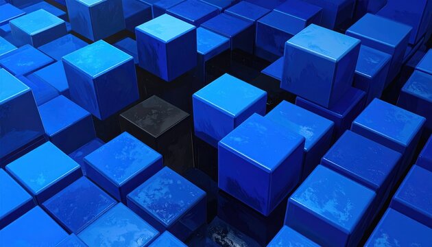 Abstract Blue Cubes Background, Geometric Pattern, 3D Rendering