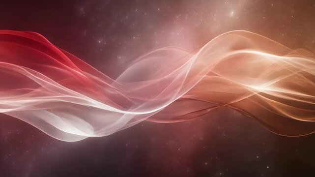 Abstract flowing waves in red, white, and brown with glowing light effects