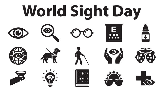 World Sight Day icon set, ophthalmology and eye care vector symbols, vision health and blindness awareness flat icons for medical design