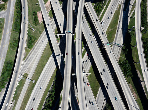 USA, Texas, San Antonio, aerial view of highway interchange