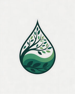Green tree with leaves inside a water drop shape on white background leaf nature