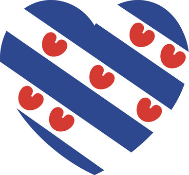 Province of Netherlands Friesland flag heart button, badge. Friesland flag icon, sticker in heart shape. National symbol, flag heart shaped of region Friesland sign.