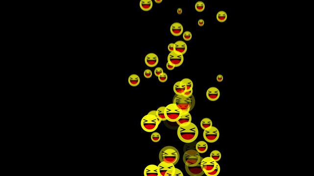 live style Social media emoji symbols flying animation up on black background. Live streaming in twitch reaction concept