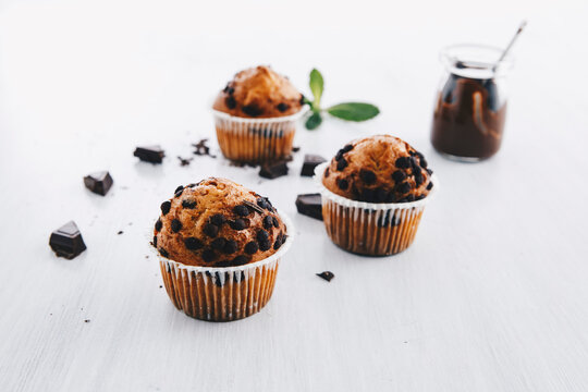 Home-baked muffins with chocolate chips