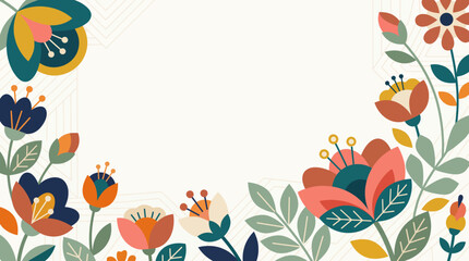 Fototapeta premium Beautiful abstract floral background with colorful geometric flowers and leaves in a modern flat style, suitable for spring banners, wedding invitations, and elegant creative design project templates.