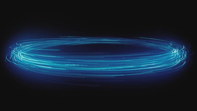Digital Circles Slow Motion Spinning Background
Abstract technology background with elegant circular light stroke spinning inside a digital ring with ambient occlusion and depth of field on a black sp