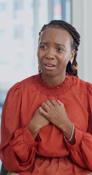 Corporate, black woman and talking in office for therapy, support and mental health for mediation. EAP, person and discussion with therapist for counseling, conflict resolution and wellness coaching