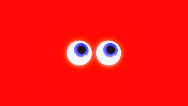 3D illustration of blue cartoon eyes on a solid red background