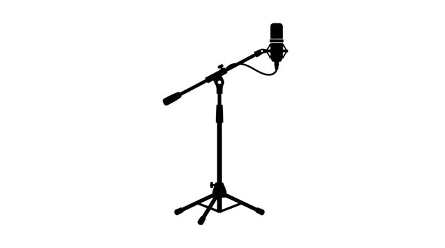 Microphone with stand silhouette on a white background
