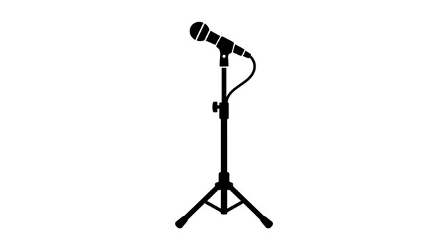 Microphone with stand silhouette on a white background