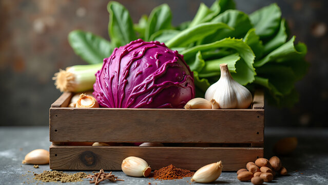 Fermented Vegetables in Wooden Crate for Food Packaging