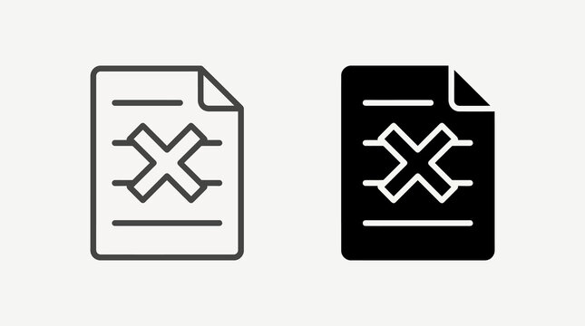 Vector Illustration of Document with Cross Mark for Rejected File