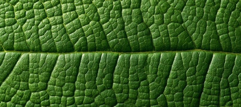 Extreme Close Up Of A Fresh Green Botanical Leaf Showing Detailed Vein Pattern Surface Texture.