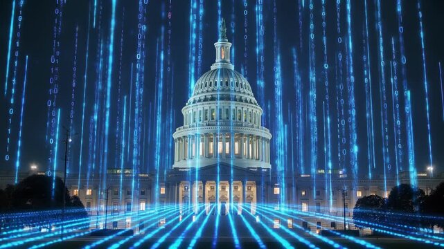 Blue illuminated capitol building at night with laser beams washington dc landmark