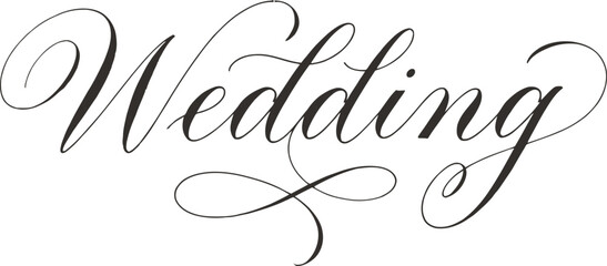 Elegant calligraphic wedding typography design featuring decorative flourishes for invitations and cards © RUMEL
