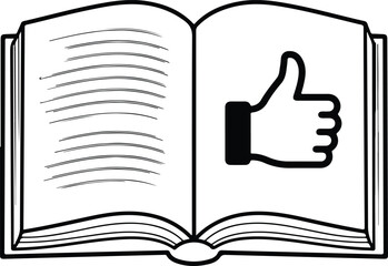 Obraz premium Open Book Thumbs Up Recommendation Line Art Vector Icon
