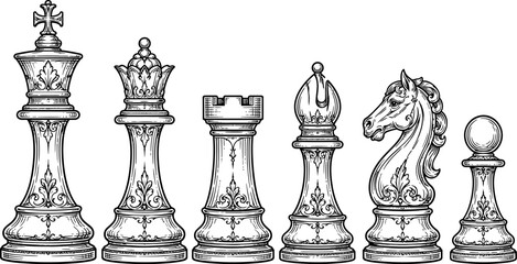 Classic chess pieces set illustration © Nahid