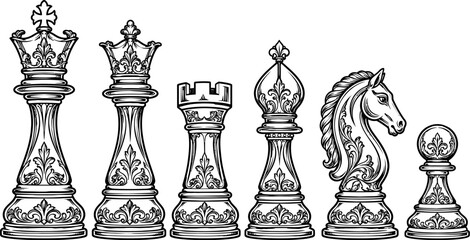 Classic chess pieces set illustration © Nahid