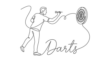 Obraz premium Creative and minimalist illustration of a person playing darts with a continuous line drawing style