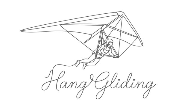 Minimalist Line Art Illustration of a Hang Glider with Elegant Script Text