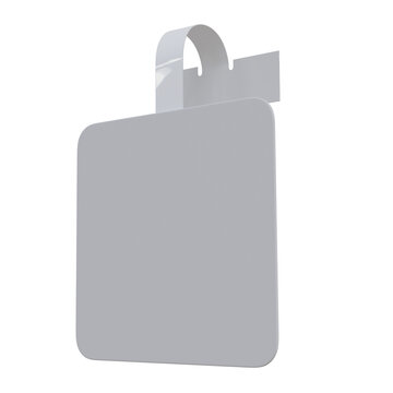 Blank white plastic shelf wobbler hanging mockup with curved bracket isolated on background. Realistic 3D of a shelf talker for sales promotion, price tags, logo presentation and supermarket ads.