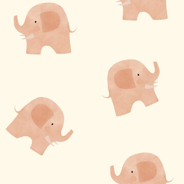 Cute nursery seamless vector pattern with elephants on a beige background. Gender neutral colors. Ideal for children textile, fabric print, wrapping paper, and baby shower. Editable vector layers.