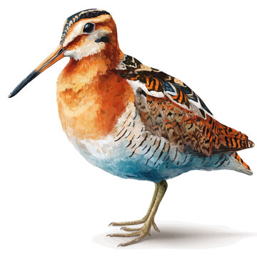 Hand-painted watercolor artwork of Woodcock, isolated on white background