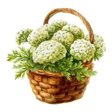Yarrow Basket, realistic watercolor artwork on white background