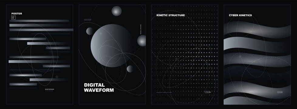 Futuristic technology backgrounds with kinetic structure with elements black background structure cyber kinetics four futuristic waveform graphics abstract template with digital
