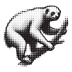 Naklejka premium Black and White Sloth Illustration in Halftone Rasterized Screenprint Style with Stippling and Dots