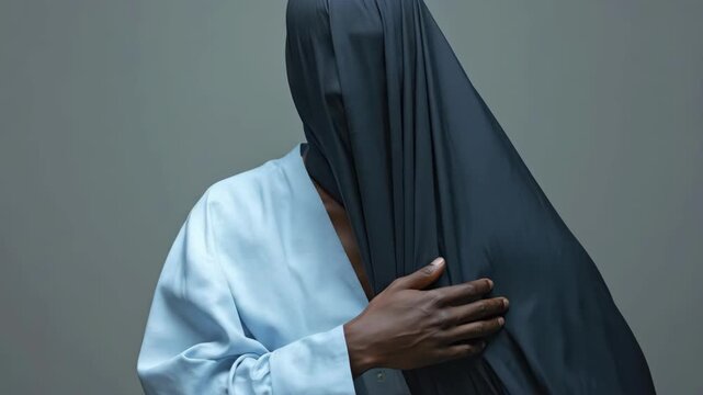 Man with covered head embracing himself in symbolic gesture. The concept of mysticism, astrology, fortune-telling, shamanism, tarot, seers, clairvoyants