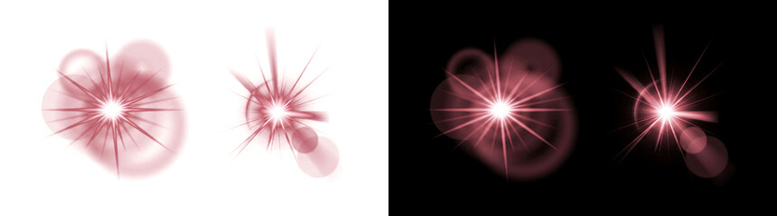 Pink lens flare stars glowing with radiant light beams and soft glow ideal for magic and cinematic design available in PNG, Transparent and Black Background Versions © Crafter