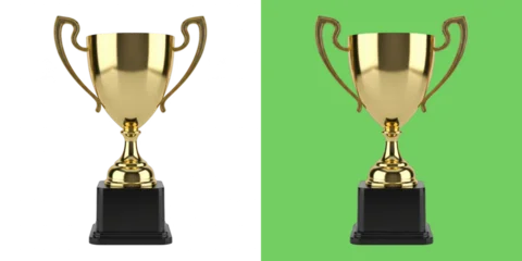 Fotobehang Goud Golden trophy cups on black pedestals award design  © abdus